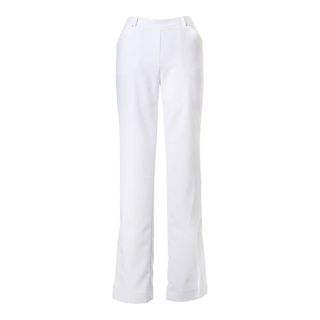 Halston Heritage Linen White Slim Boot Side Slit Detail Trousers