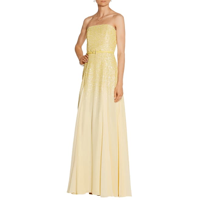 Halston Heritage Chamomile Strapless Sequined Georgette Gown