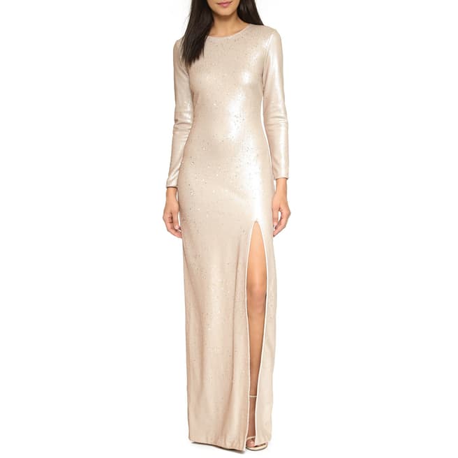 Halston Heritage Buff/Gold Sequined Gown