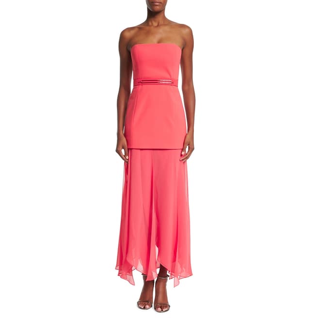 Halston Heritage Coral Strapless Crepe Georgette Gown