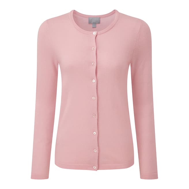 Pure Collection Soft Pink Cashmere Crew Neck Cardigan