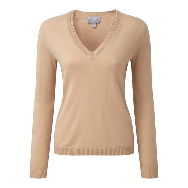 Pure Collection Nude Cashmere Double V Neck Sweater