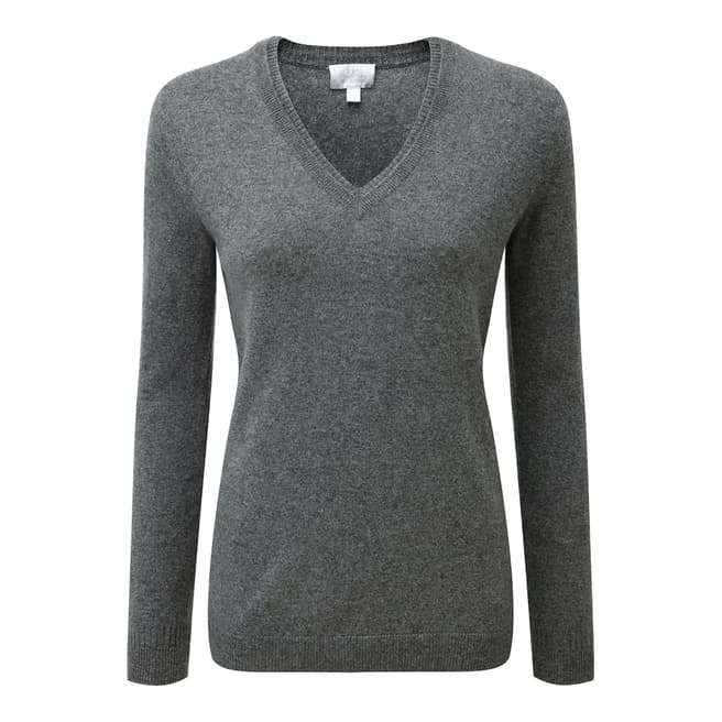 Pure Collection Grey Cashmere Double V Neck Sweater