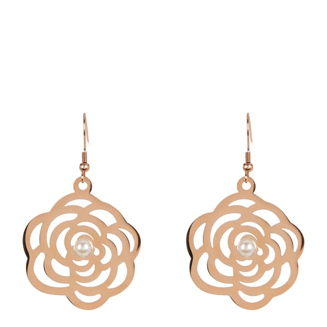 White label by Liv Oliver Rose Gold Rose and Pearl Drop Earrings