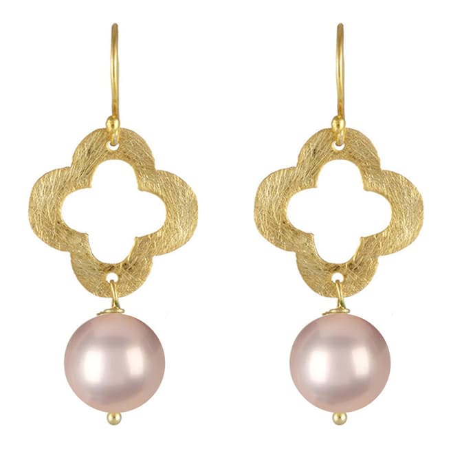 White label by Liv Oliver Gold Clover and Champagne Pearl Drop Earrings