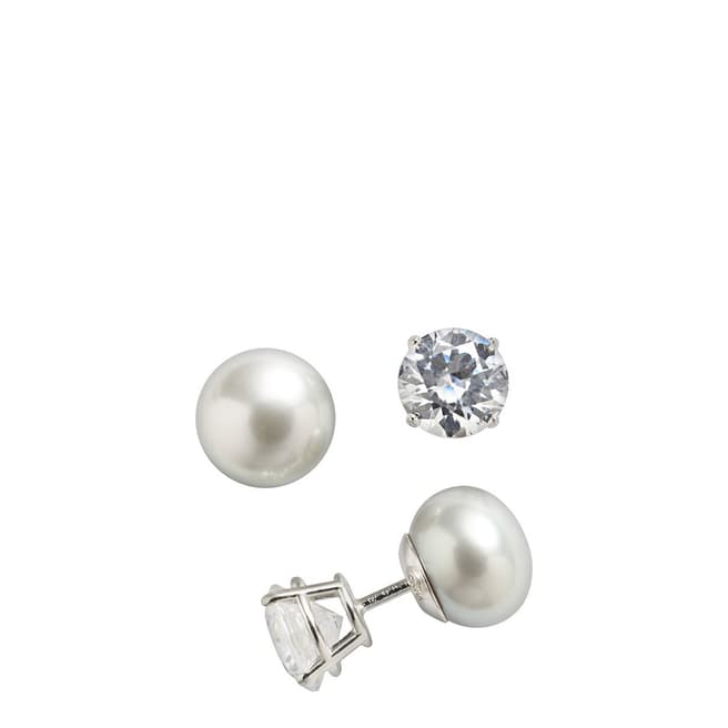 White label by Liv Oliver Silver Cubic Zirconia and Pearl Double Sided Earrings