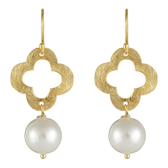 White label by Liv Oliver Gold Clover Pearl Drop Earrings