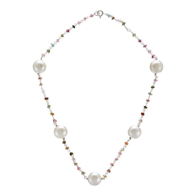 White label by Liv Oliver Sterling Silver Multi Tourmaline and Pearl Station Necklace