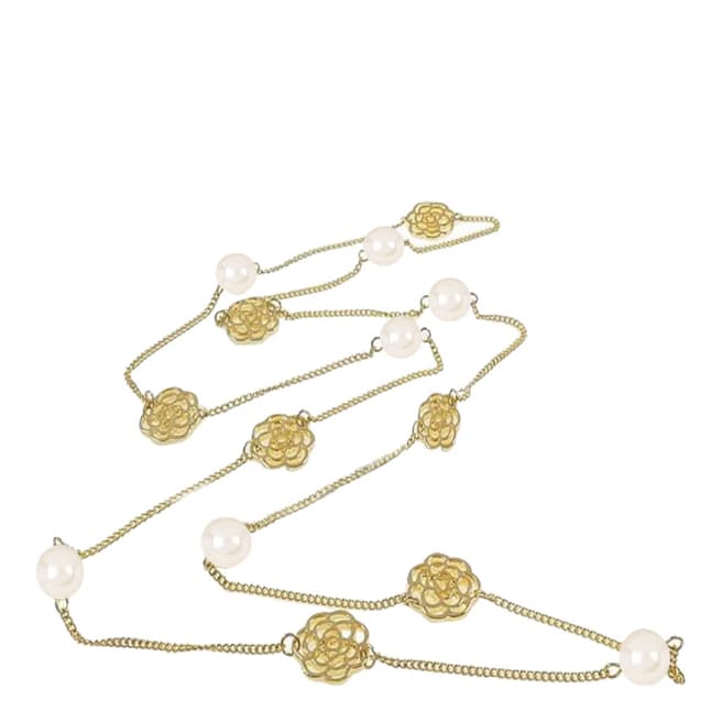 White label by Liv Oliver Gold Rose And Pearl Long Necklace