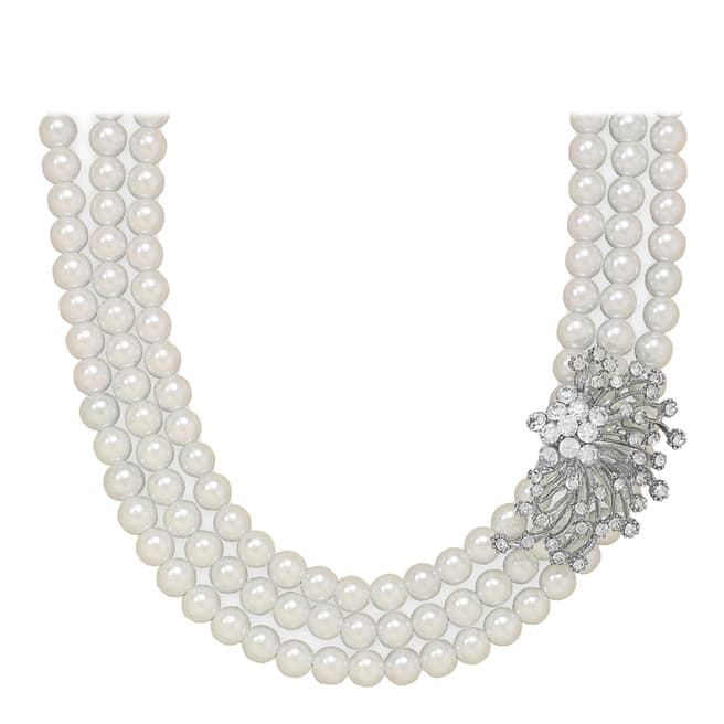 White label by Liv Oliver Silver Three Strand Pearl and Crystal Necklace