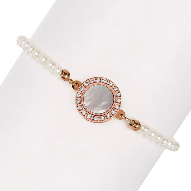 White label by Liv Oliver Rose Gold Mother Of Pearl Cz Disc Pearl Bracelet