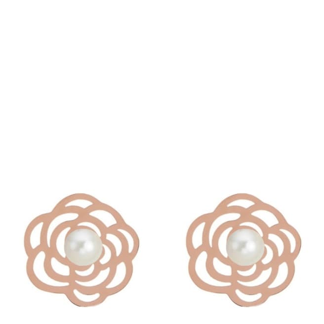 White label by Liv Oliver Rose Gold and Pearl Flower Stud Earrings