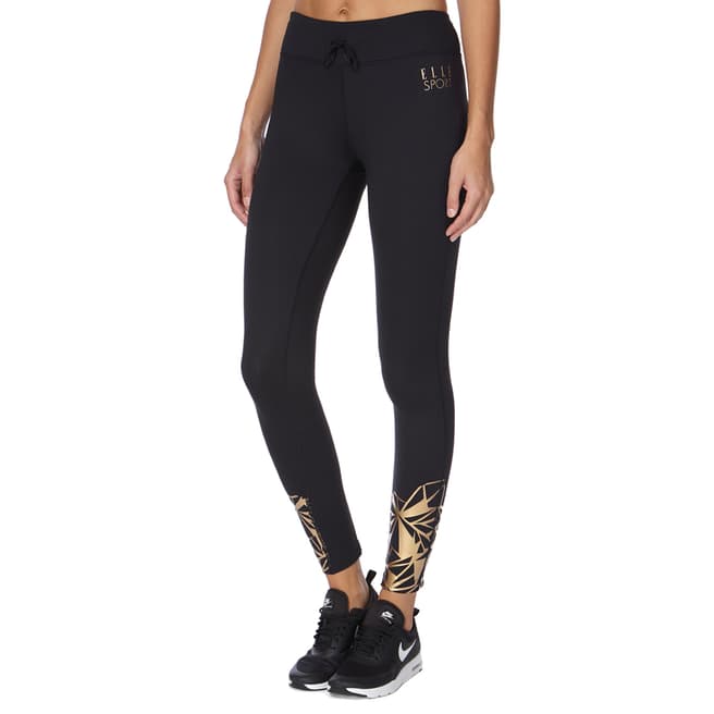 Elle Sport Black/Gold Geometric Pattern Leggings
