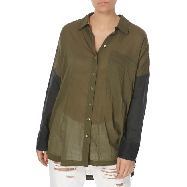 Free People Army Rainbow Rays Button Down