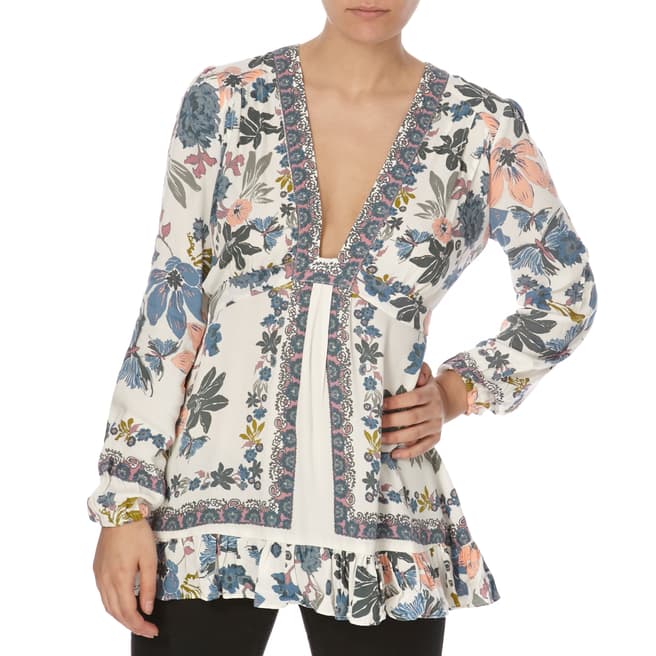 Free People Ivory Violet Hill Print Tunic