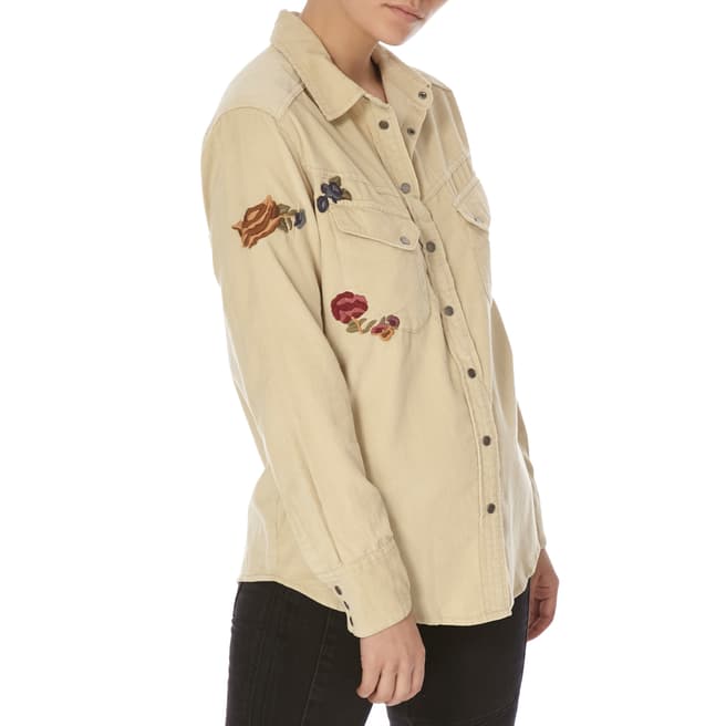 Free People Ivory Harley Embroidered Button Down Shirt