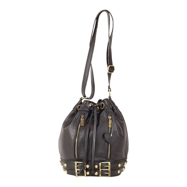 Pelletterie Lisa Black/Gold Leather Bucket Bag