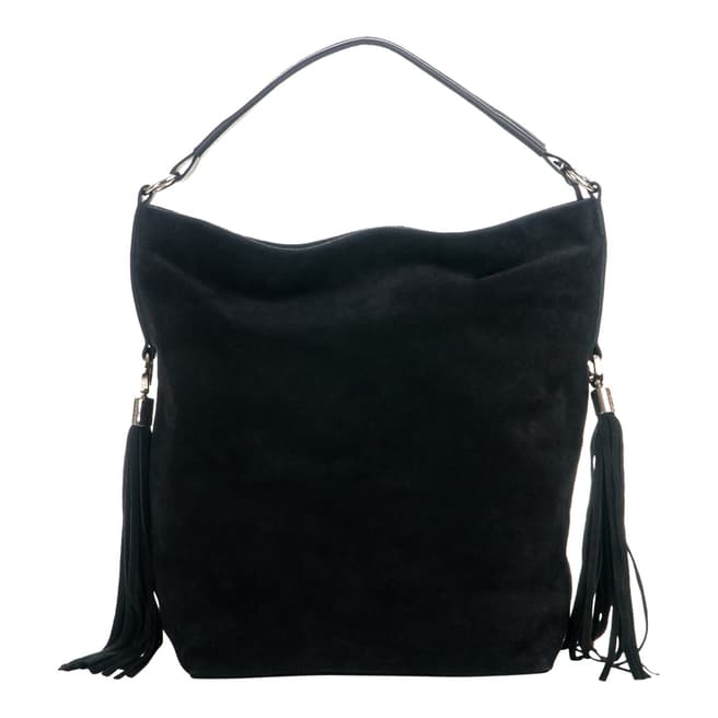 Carla Venturi Black Suede Leather Tassel Handbag