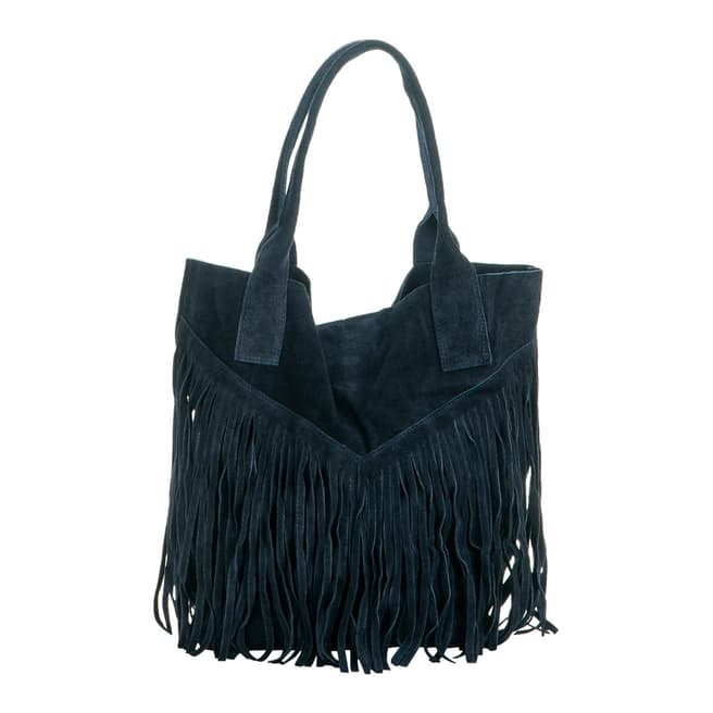 Carla Venturi Dark Blue Suede Leather Shopper Bag