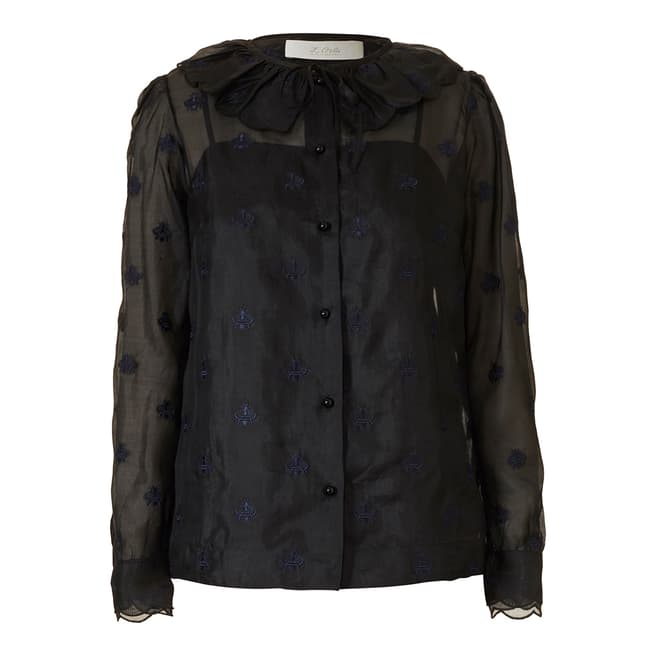 Orla Kiely Black And Navy Embroidered Organza Emmeline Blouse