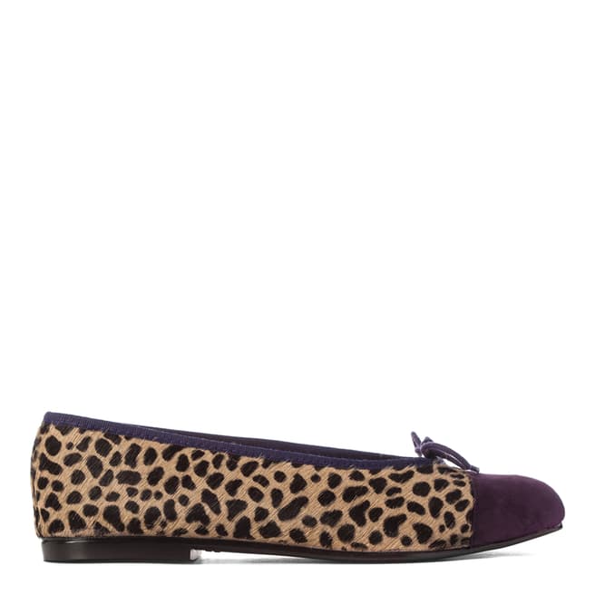 French Sole Leopard Print Pony Hair Purple Suede Toe Cap Simple Flats