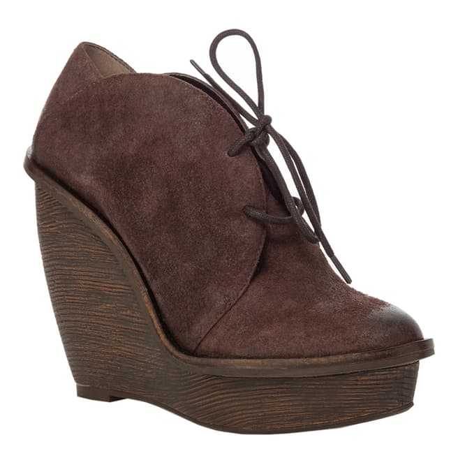 Leon Max Collection Brown Suede Lace Up Arc Wedge Ankle Boots