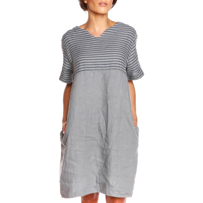100% Linen Grey Stripe Chloe Dress