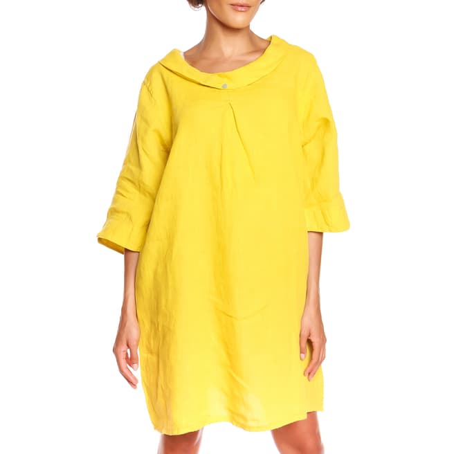 100% Linen Yellow Loose Dress