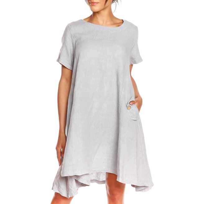 100% Linen Grey Pocket Dress