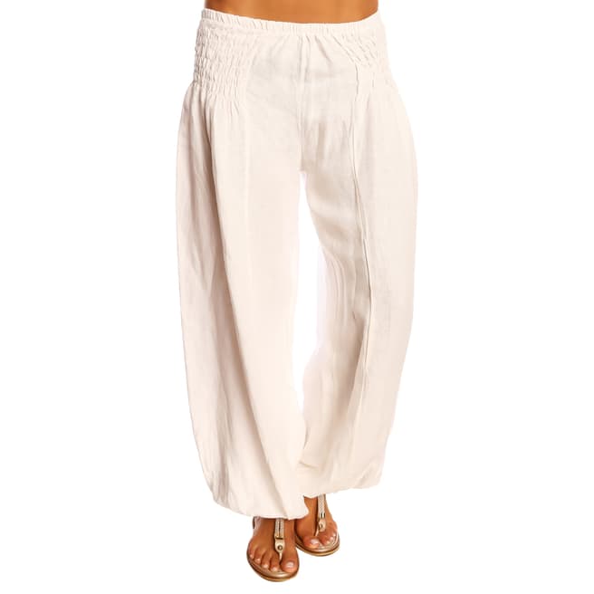 100% Linen White Stephy Trousers