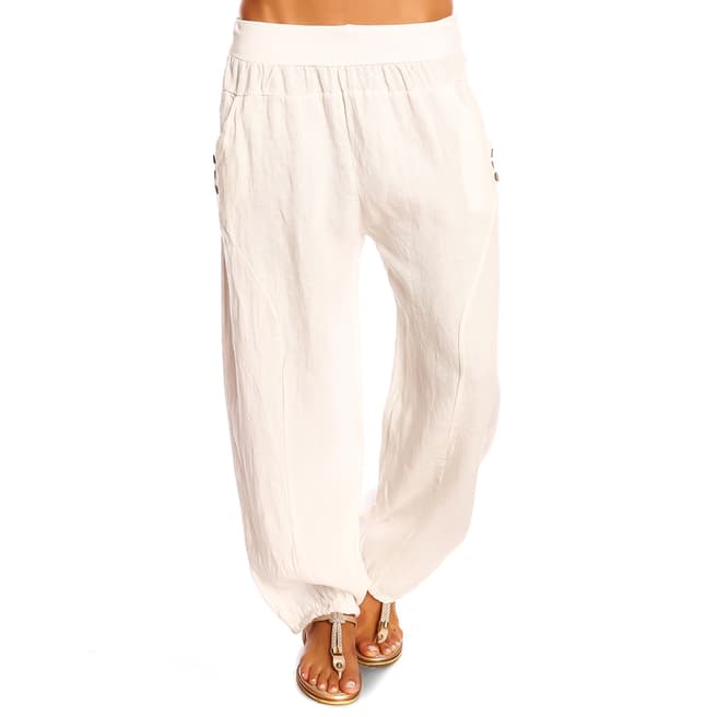 100% Linen White Linen Trousers