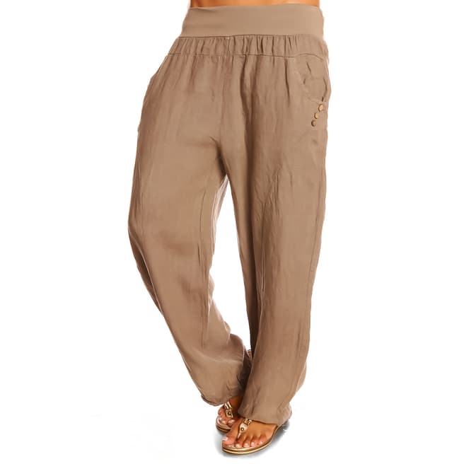 100% Linen Taupe Linen Trousers