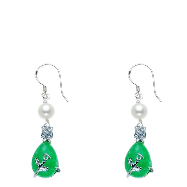 Ochira White Pearl/Natural Green Jade Drop Earrings