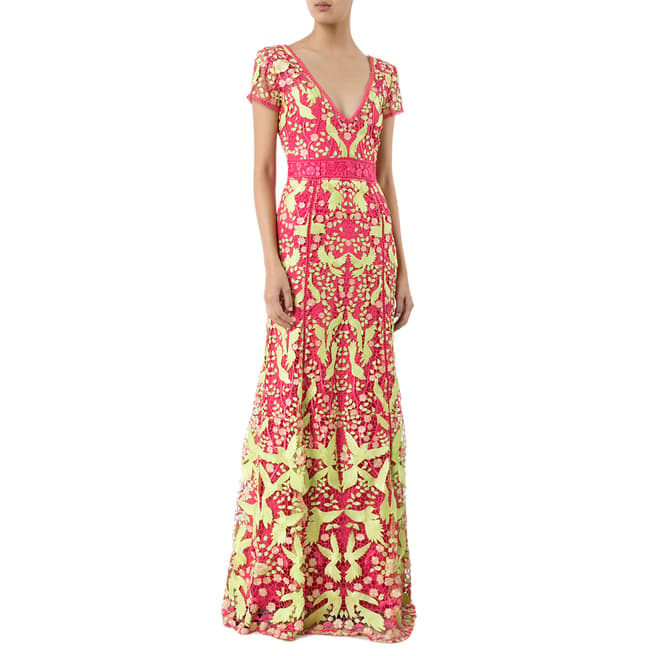 Marchesa Fuchsia Lace Embellised Gown