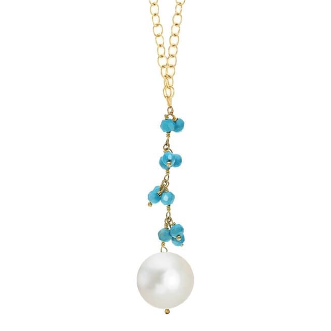 Chloe Collection by Liv Oliver Gold Plated Plated Turquoise And Pearl Drop Necklace