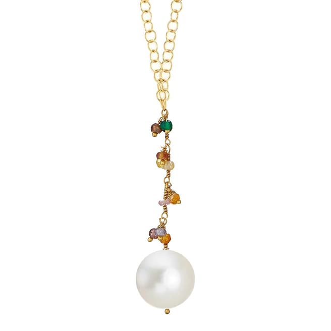 Liv Oliver Gold Multi Gemstone and Pearl Drop Necklace