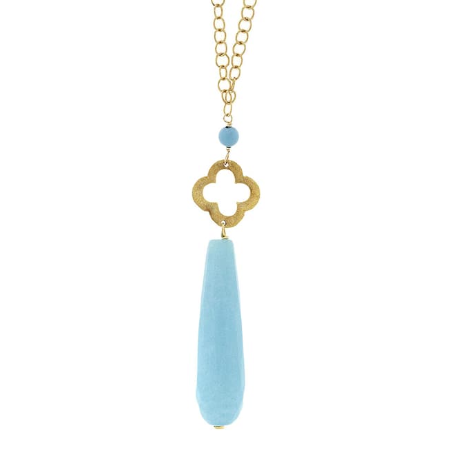 Liv Oliver Gold Turquoise Jade Clover Pendant Necklace