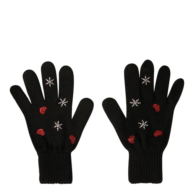  Black Embellished Wool Blend Gloves