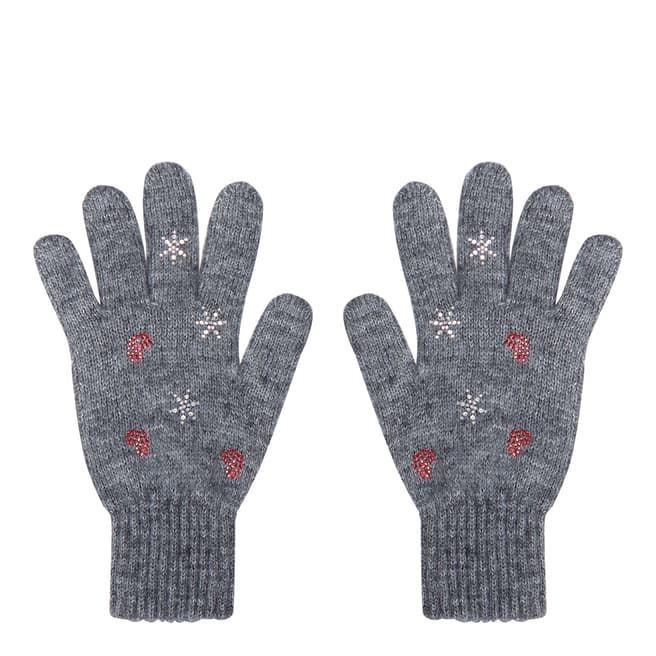  Grey Embellished Wool Blend Gloves