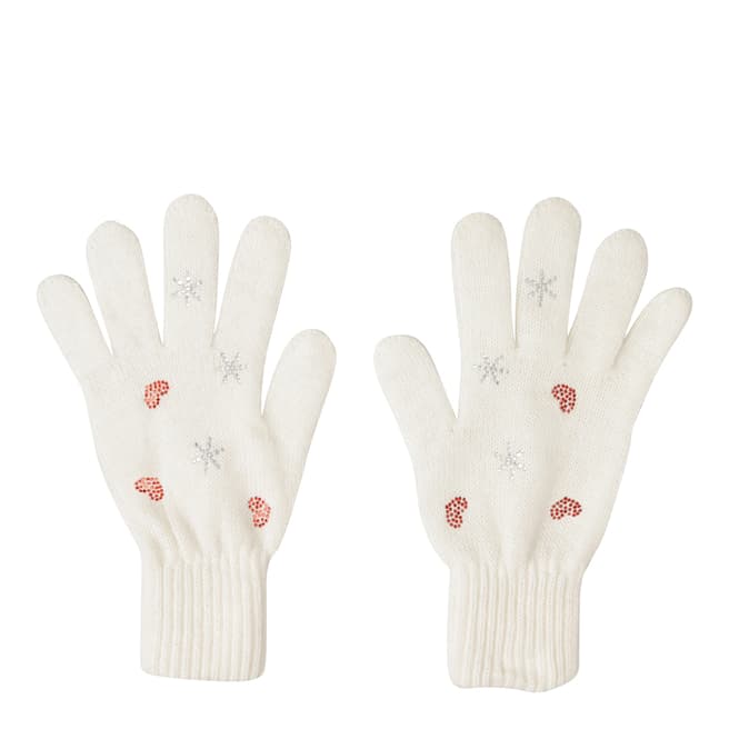  White Embellished Wool Blend Gloves