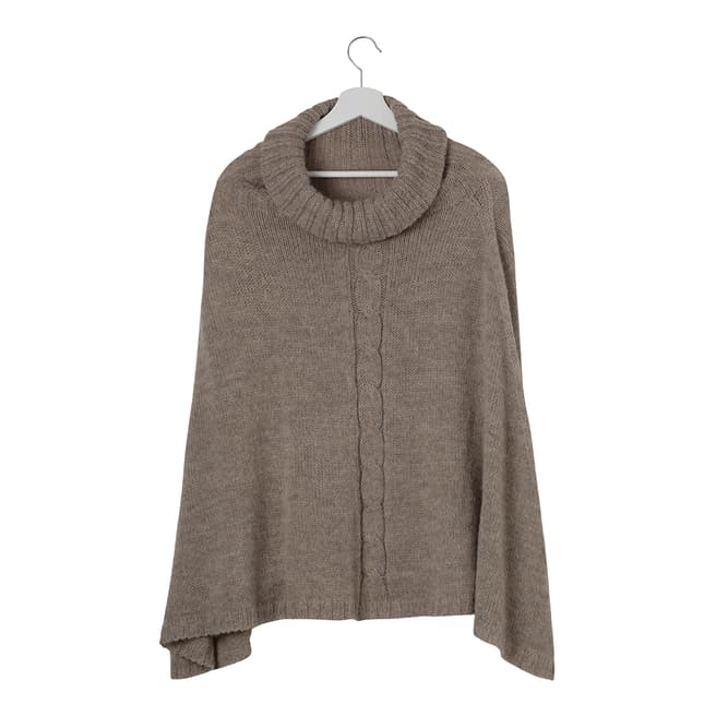  Taupe Mohair Blend Roll Neck Poncho