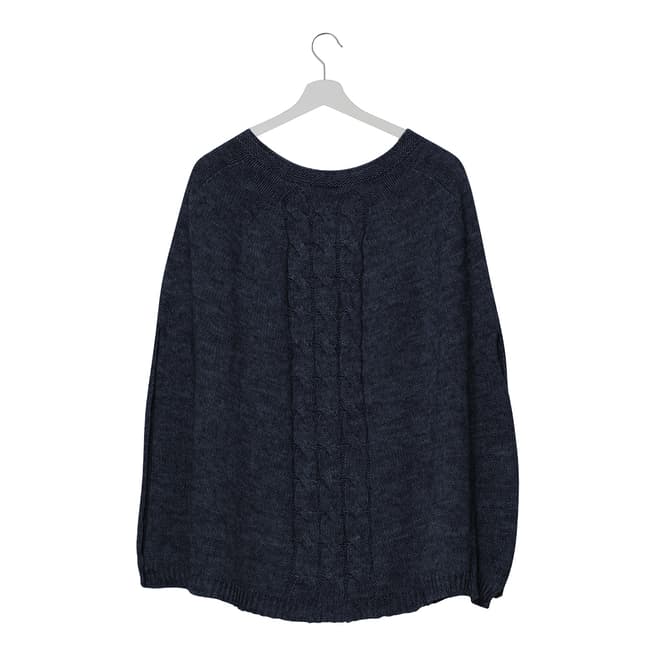  Navy Cable Knit Mohair Blend Poncho