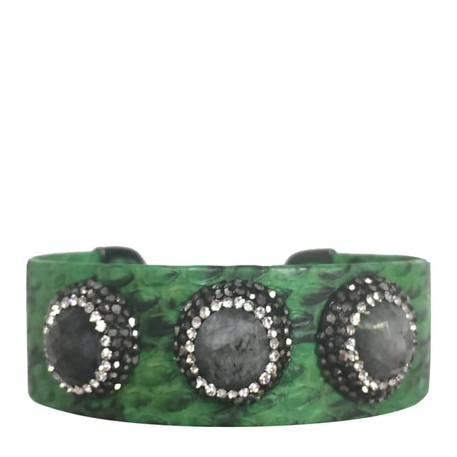 Alexa by Liv Oliver Sterling silver green leather multi labradorite crystal cuff