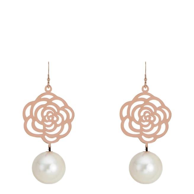 White label by Liv Oliver Rose Gold Cut Out Rose and Pearl Drop Earrings