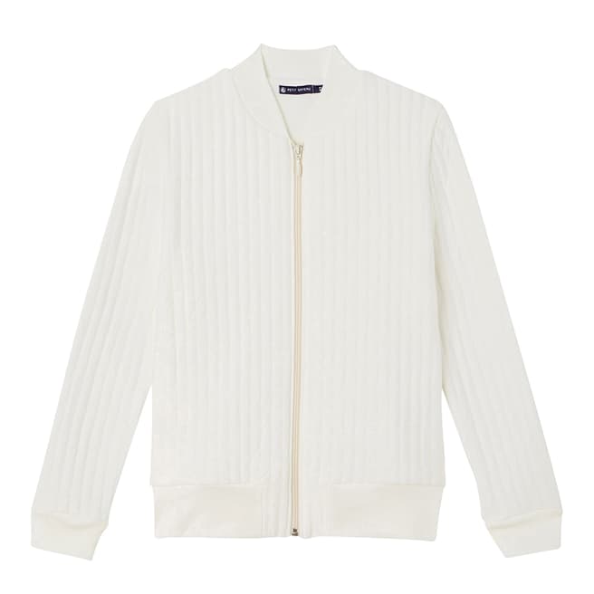 Petit Bateau White Baseball Style Cotton Blend Jacket