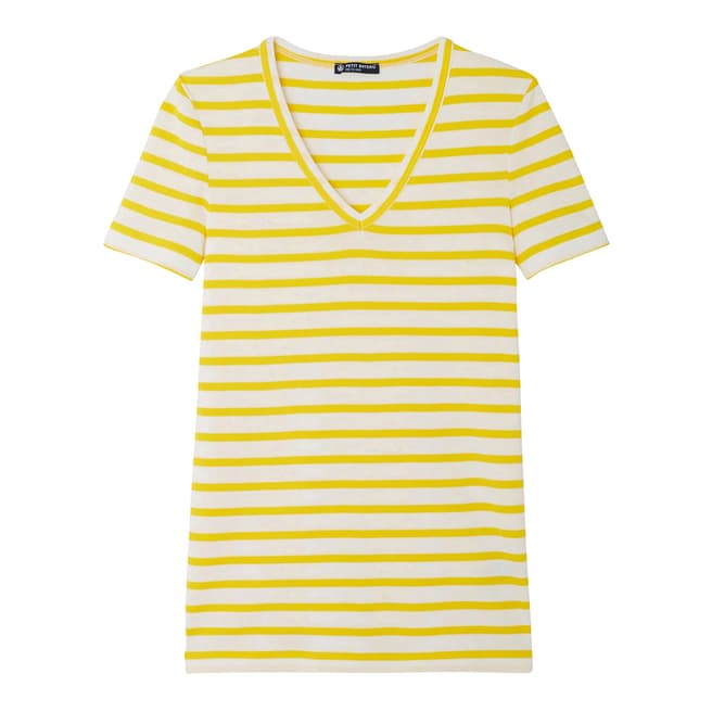 Petit Bateau Yellow/White V Neck Cotton T-Shirt