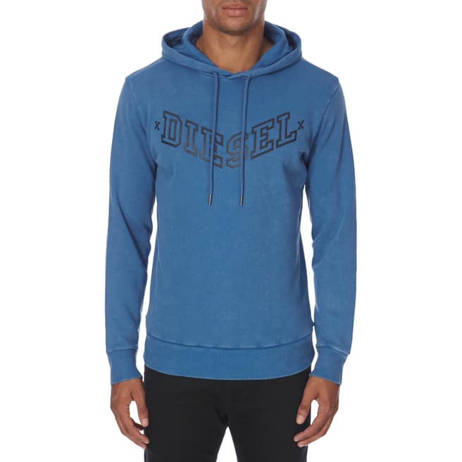 Diesel Blue Cotton Logo Hooded Sweatshirt