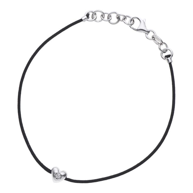 Pretty Solos Black Nylon String Diamond Heart Bracelet 0.03cts