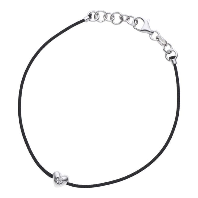 Only You Black Nylon String Diamond Heart Bracelet 0.05cts