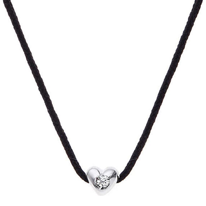 Pretty Solos Black Nylon String Diamond Heart Necklace 0.05cts
